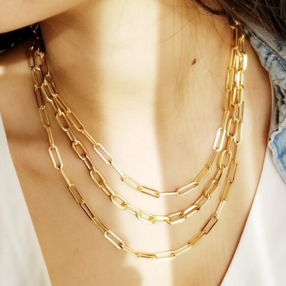 Modern Matte Gold Paperclip Chain Necklaces NEW - Picture 2 of 12